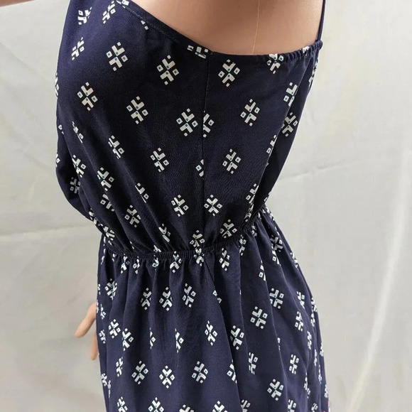 AQUA BORDER PRINT HANDKERCHIEF DRESS Small Navy Blue Halter Neck - Picture 11 of 12